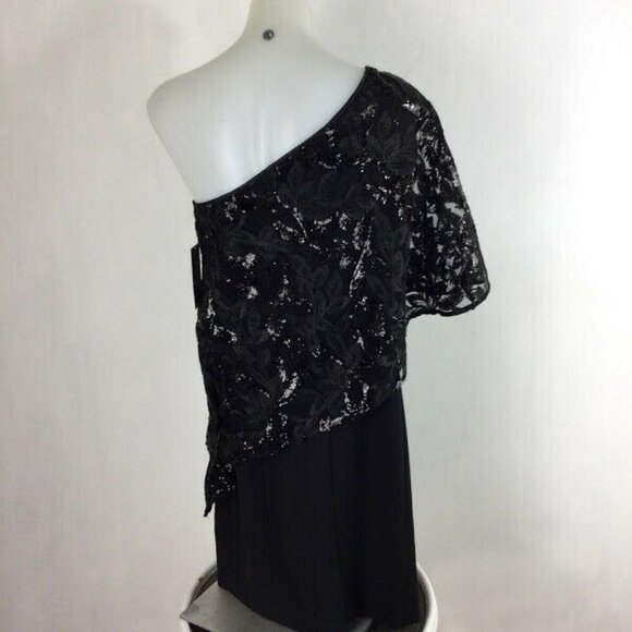 TAHARI by ASL Sequin Overlay black dress - Picture 3 of 11